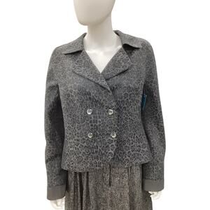 Giorgio Armani Blazer Women’s SZL Cropped Buttons Closure Cheetah Print Charcoal